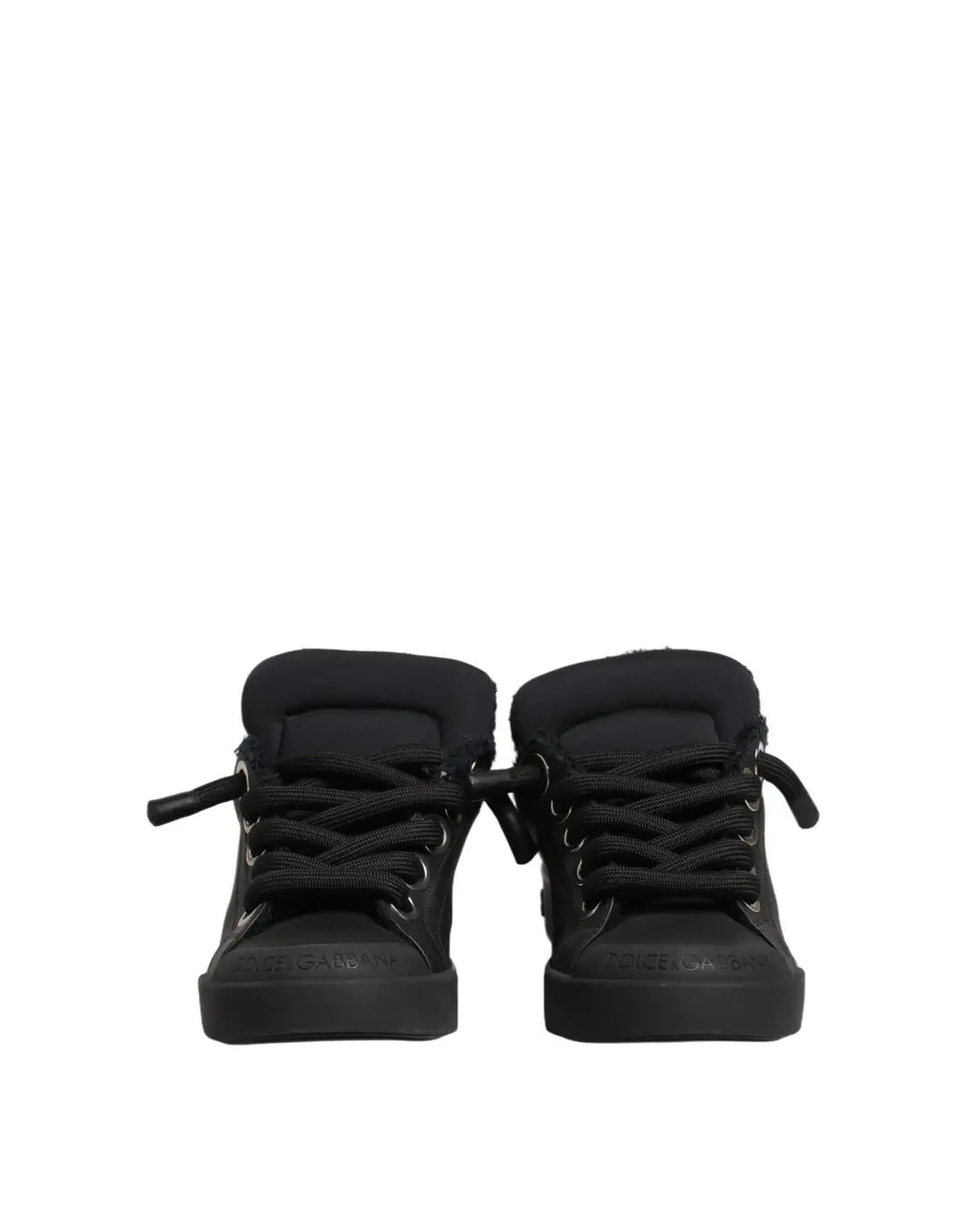 Dolce &amp; Gabbana Black Leather Low Top Portofino Sneakers Shoes