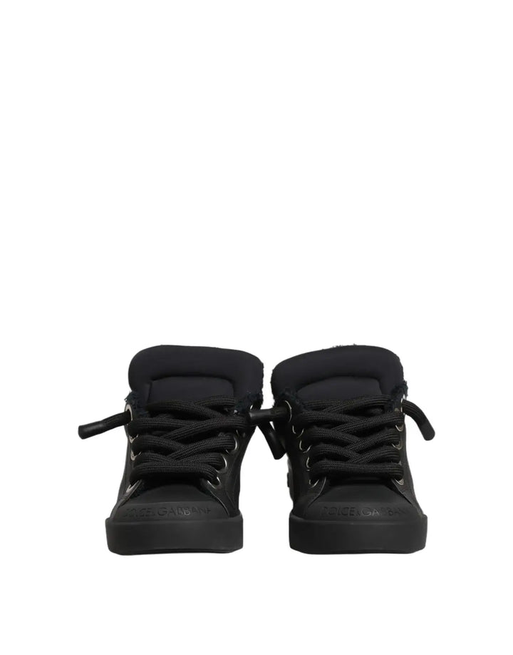 Dolce &amp; Gabbana Black Leather Low Top Portofino Sneakers Shoes