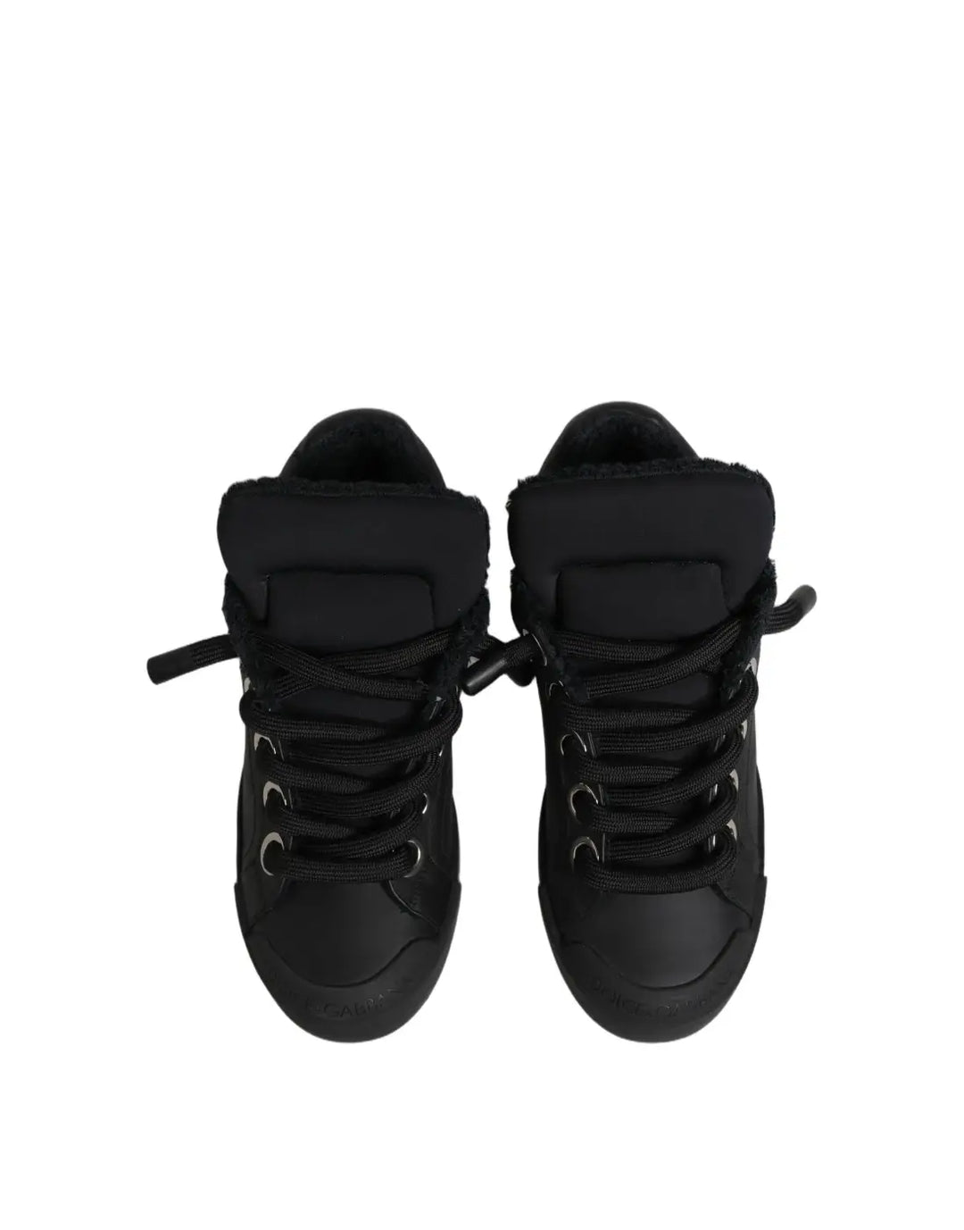 Dolce &amp; Gabbana Black Leather Low Top Portofino Sneakers Shoes
