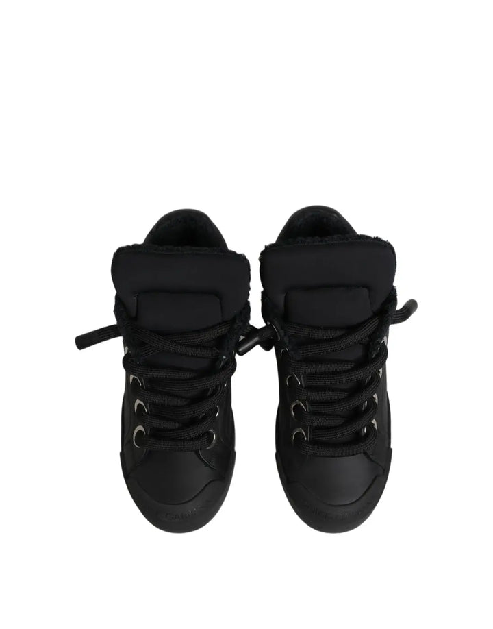 Dolce &amp; Gabbana Black Leather Low Top Portofino Sneakers Shoes