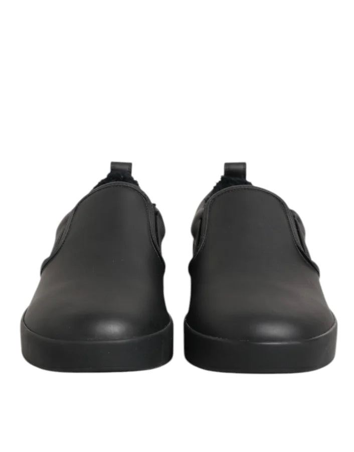 Dolce &amp; Gabbana Black Leather Low Top Slip On Sneakers Shoes