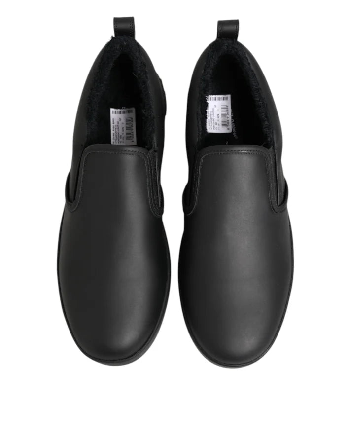 Dolce &amp; Gabbana Black Leather Low Top Slip On Sneakers Shoes
