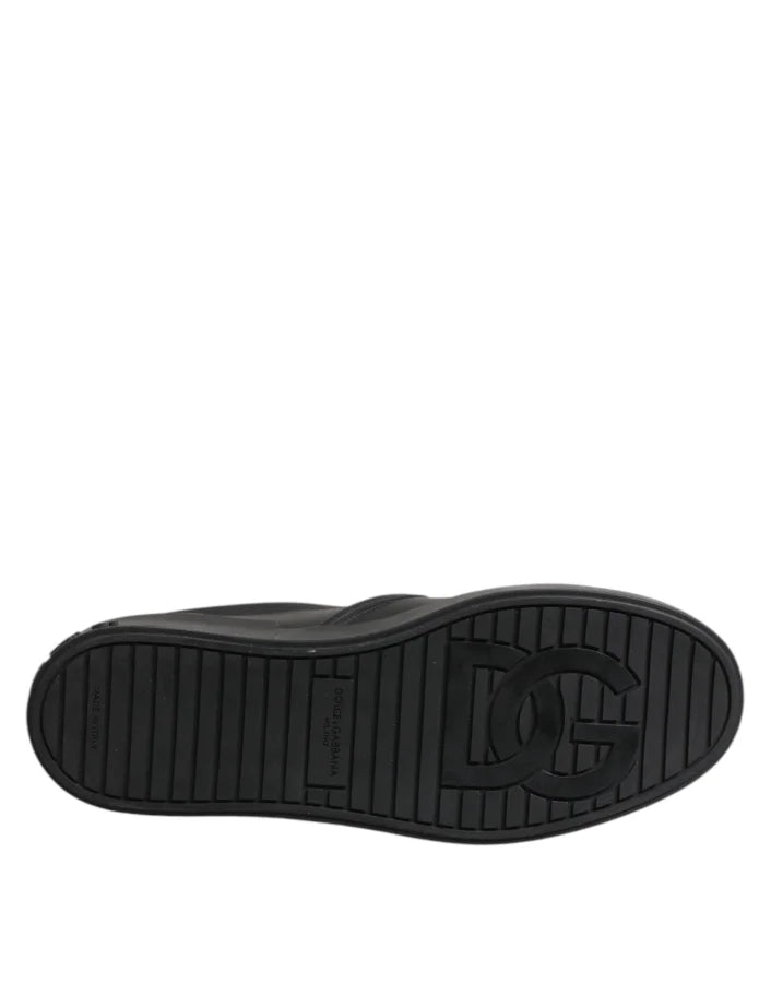 Dolce &amp; Gabbana Black Leather Low Top Slip On Sneakers Shoes