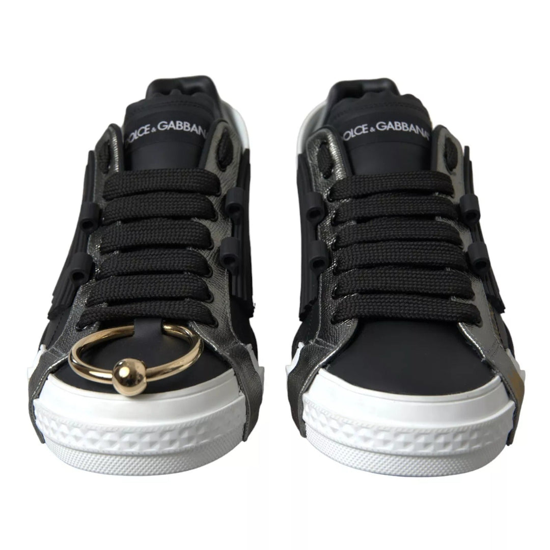 Dolce &amp; Gabbana Black Leather Low Top Sneakers Portofino Shoes