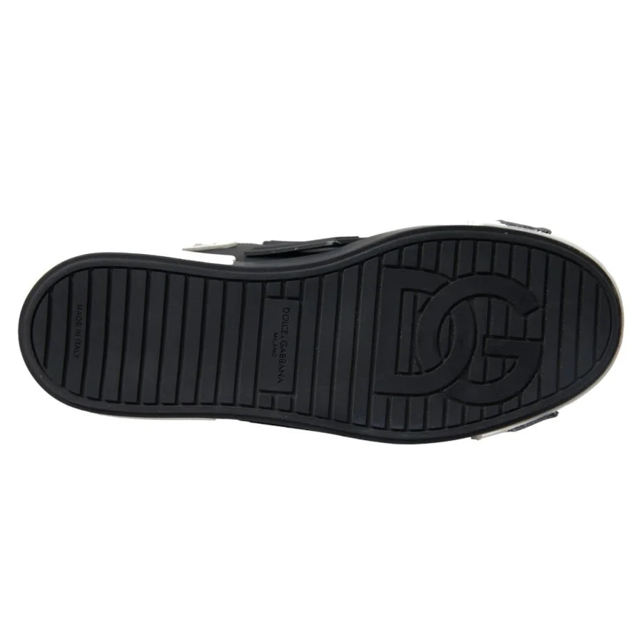 Dolce &amp; Gabbana Black Leather Low Top Sneakers Portofino Shoes