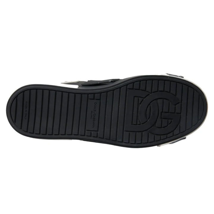 Dolce &amp; Gabbana Black Leather Low Top Sneakers Portofino Shoes