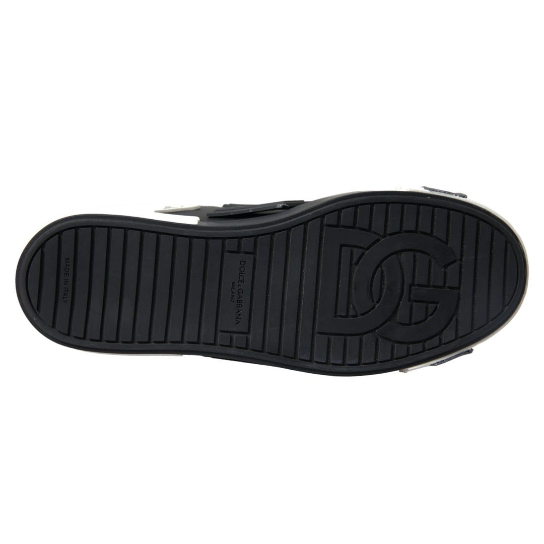 Dolce &amp; Gabbana Black Leather Low Top Sneakers Portofino Shoes