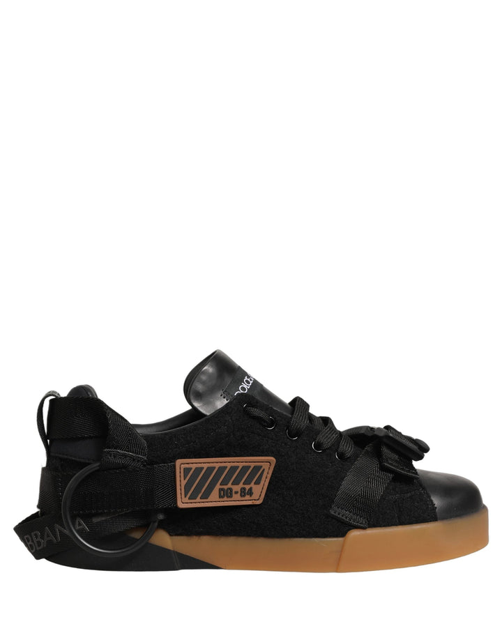Dolce &amp; Gabbana Black Leather Low Trainers Men Sneakers Shoes