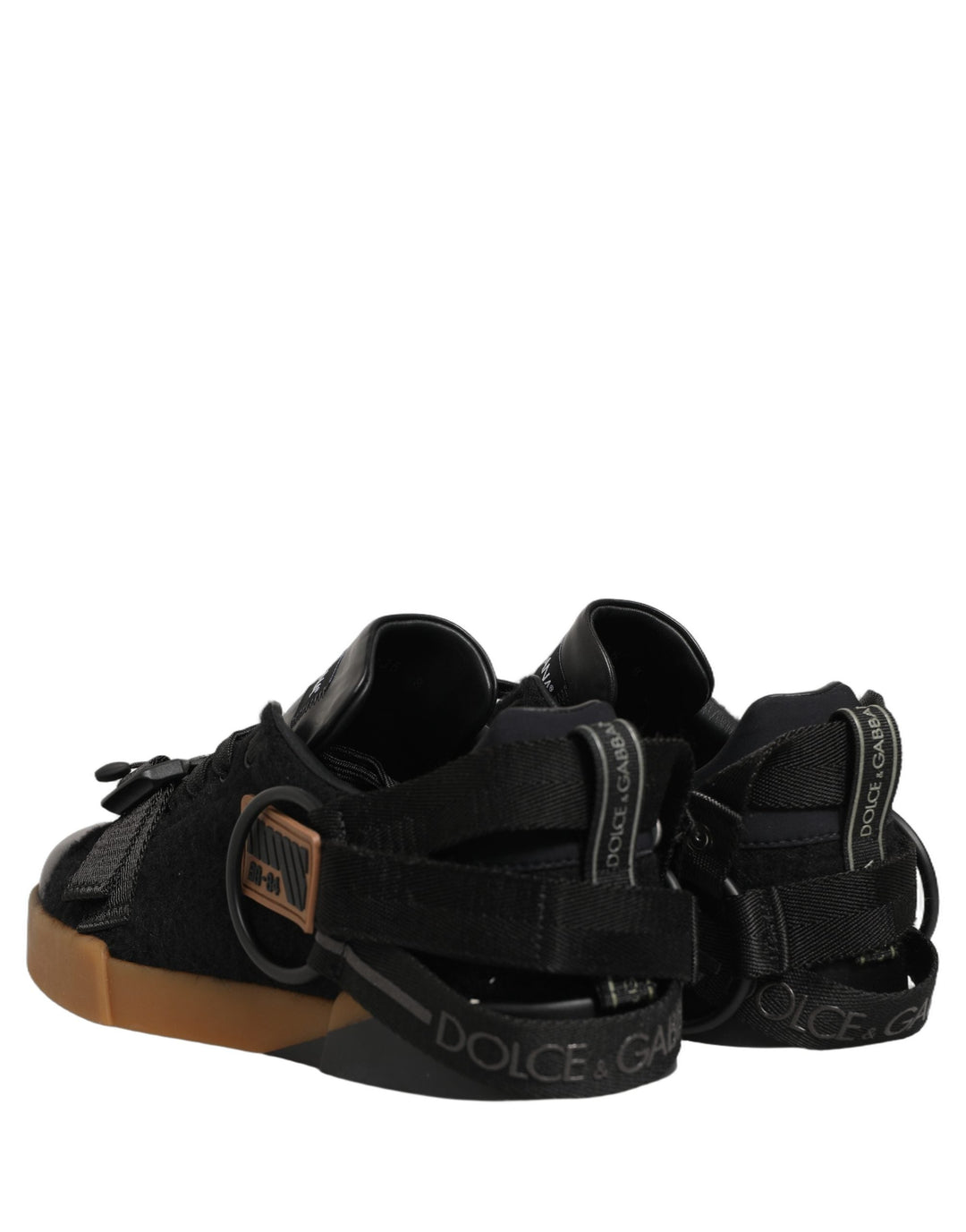 Dolce &amp; Gabbana Black Leather Low Trainers Men Sneakers Shoes