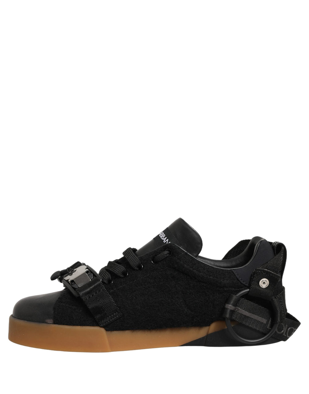 Dolce &amp; Gabbana Black Leather Low Trainers Men Sneakers Shoes