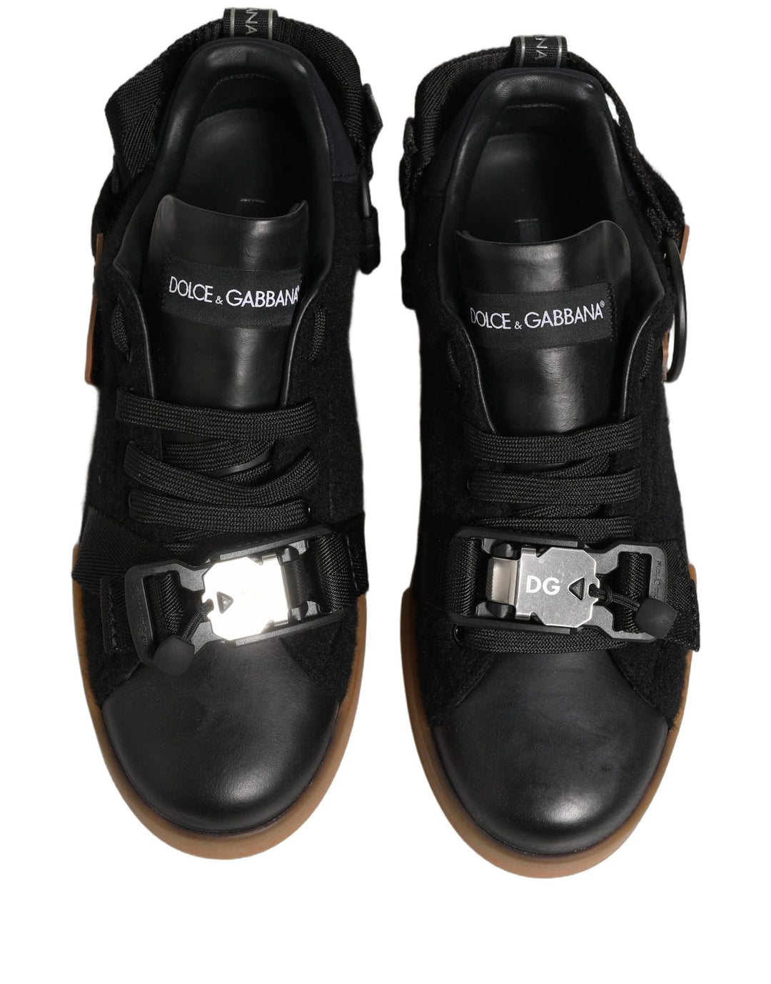 Dolce &amp; Gabbana Black Leather Low Trainers Men Sneakers Shoes