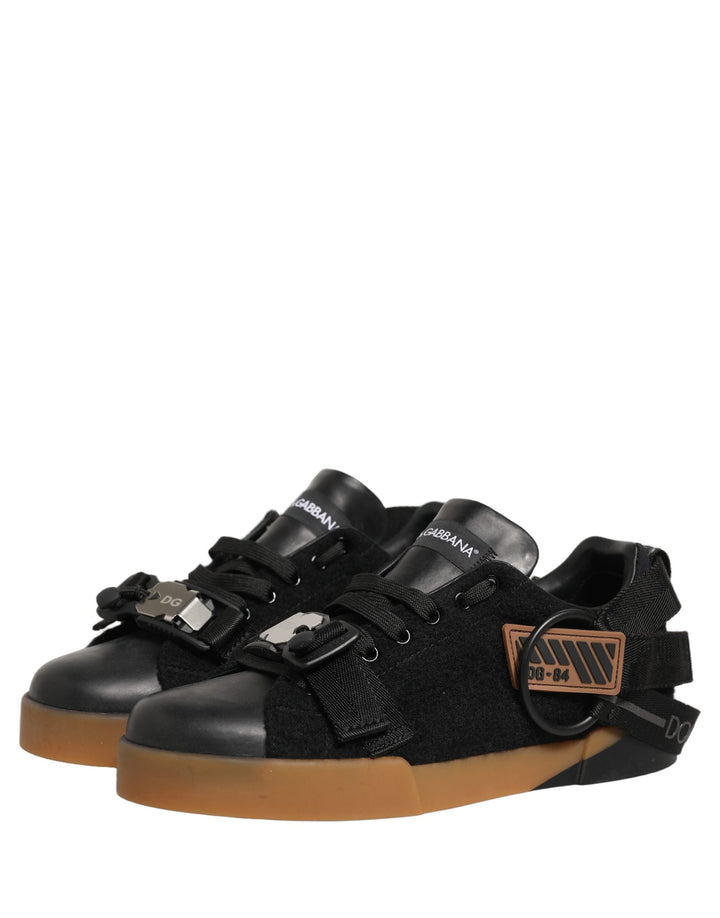 Dolce &amp; Gabbana Black Leather Low Trainers Men Sneakers Shoes