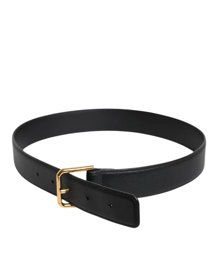 Dolce &amp; Gabbana Black Leather Metal Buckle Classic Belt
