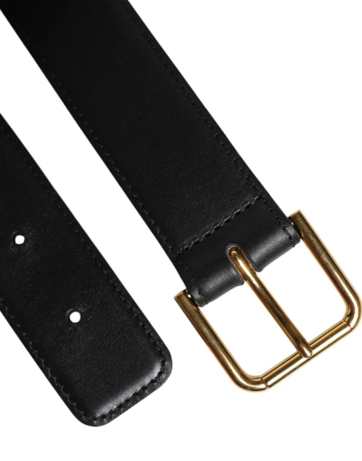 Dolce &amp; Gabbana Black Leather Metal Buckle Classic Belt