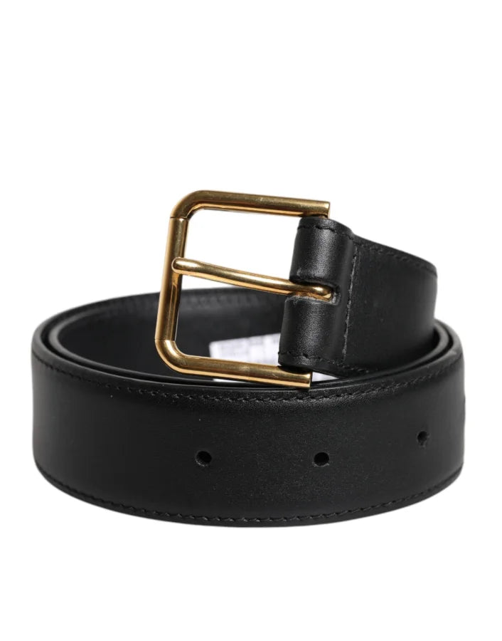 Dolce &amp; Gabbana Black Leather Metal Buckle Classic Belt
