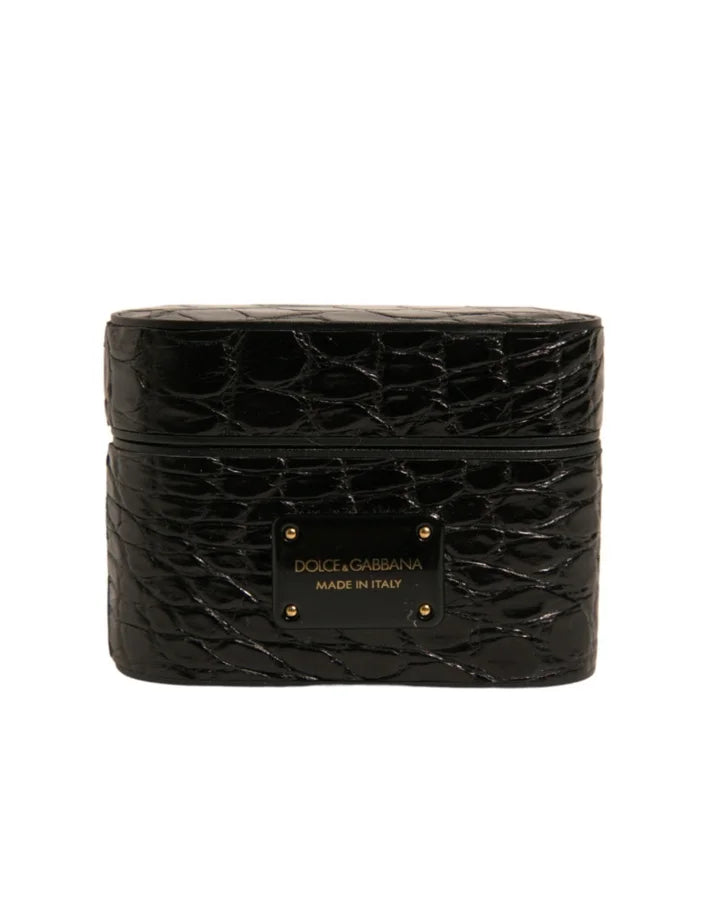 Dolce &amp; Gabbana Black Leather Metal Logo Plaque Holder Airpods Case