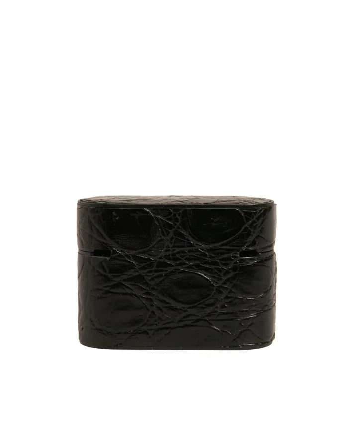Dolce &amp; Gabbana Black Leather Metal Logo Plaque Holder Airpods Case