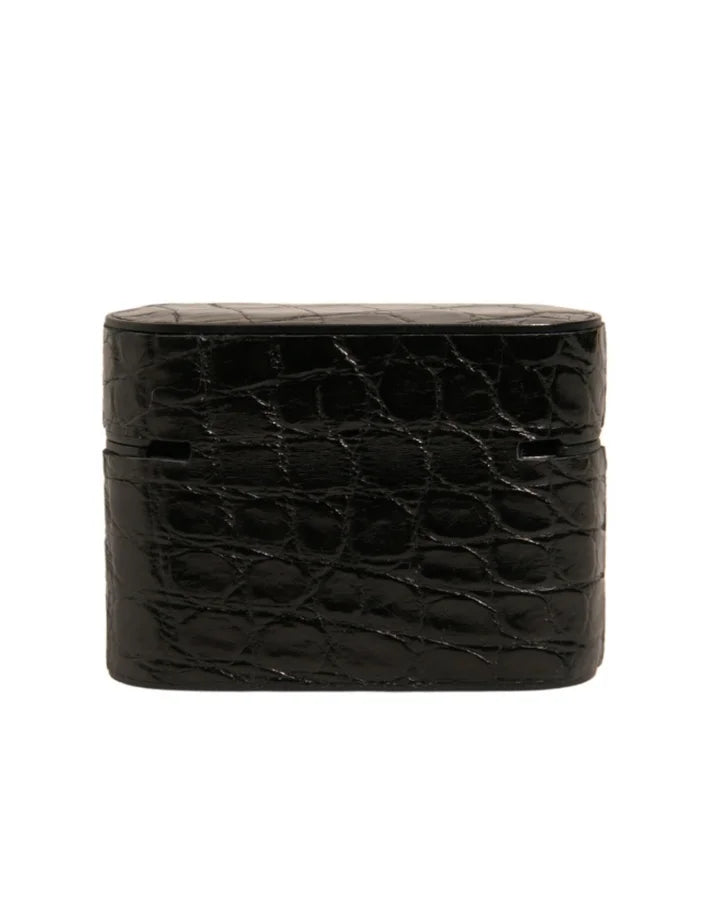 Dolce &amp; Gabbana Black Leather Metal Logo Plaque Holder Airpods Case