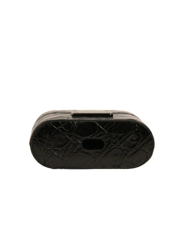 Dolce &amp; Gabbana Black Leather Metal Logo Plaque Holder Airpods Case