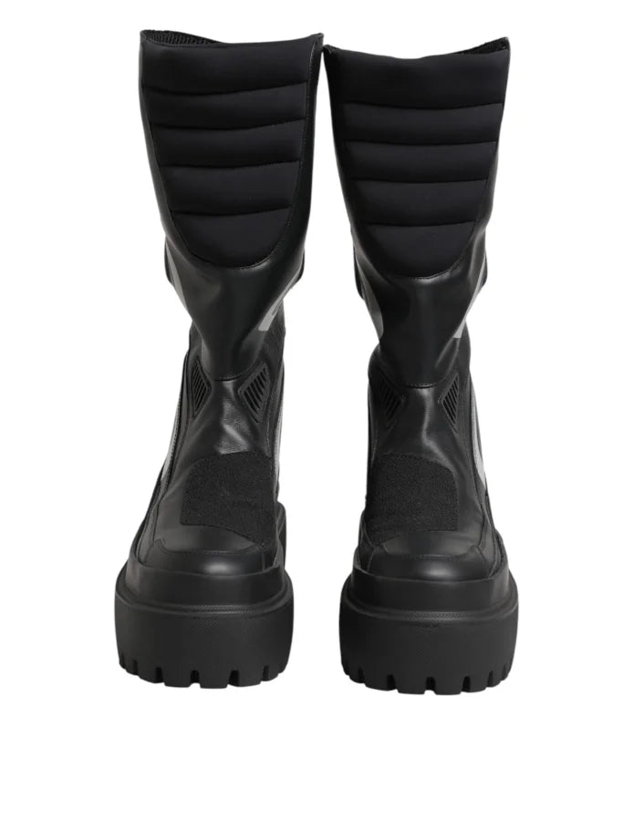 Dolce &amp; Gabbana Black Leather Mid Calf Biker Boots Shoes