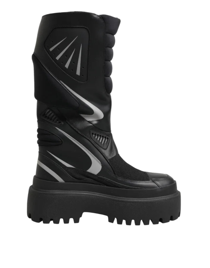 Dolce &amp; Gabbana Black Leather Mid Calf Biker Boots Shoes