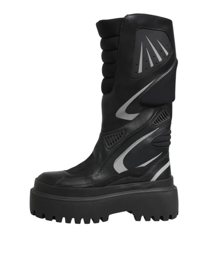 Dolce &amp; Gabbana Black Leather Mid Calf Biker Boots Shoes