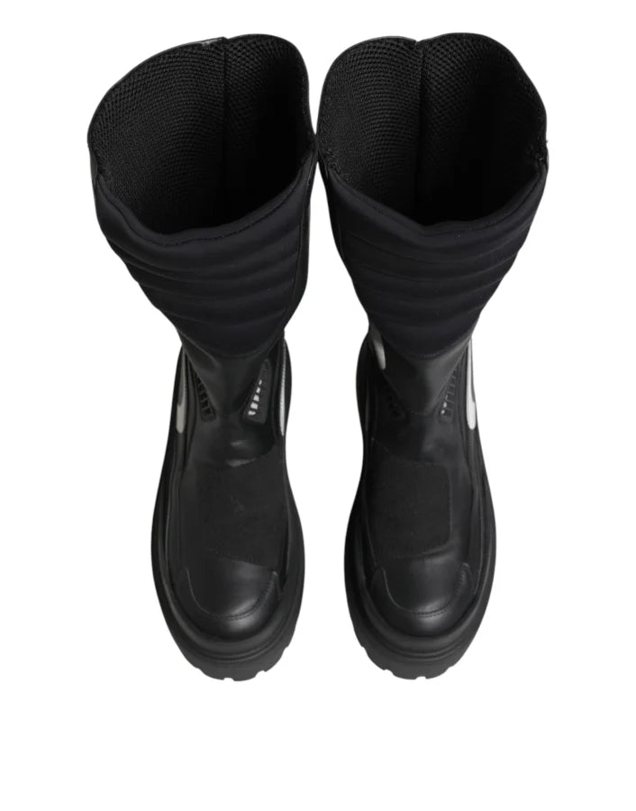 Dolce &amp; Gabbana Black Leather Mid Calf Biker Boots Shoes