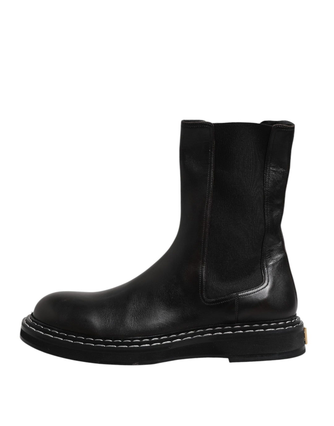 Dolce &amp; Gabbana Black Leather Mid Calf Boots Flats Shoes
