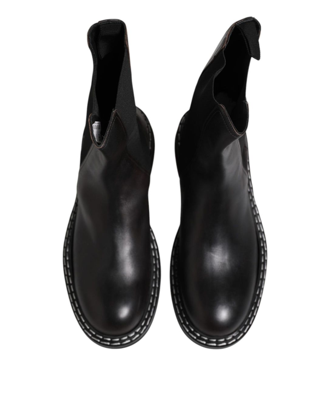 Dolce &amp; Gabbana Black Leather Mid Calf Boots Flats Shoes