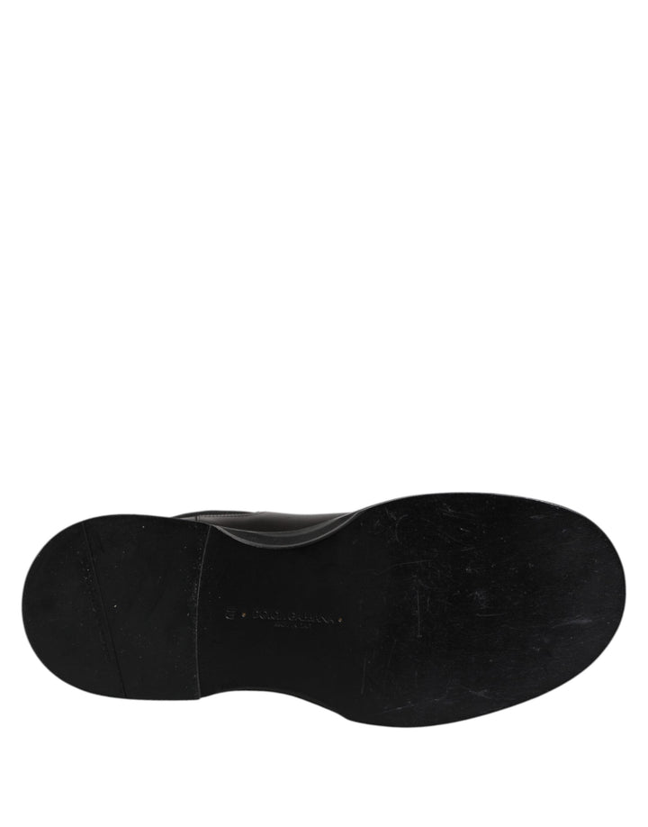 Dolce &amp; Gabbana Black Leather Mid Calf Boots Flats Shoes