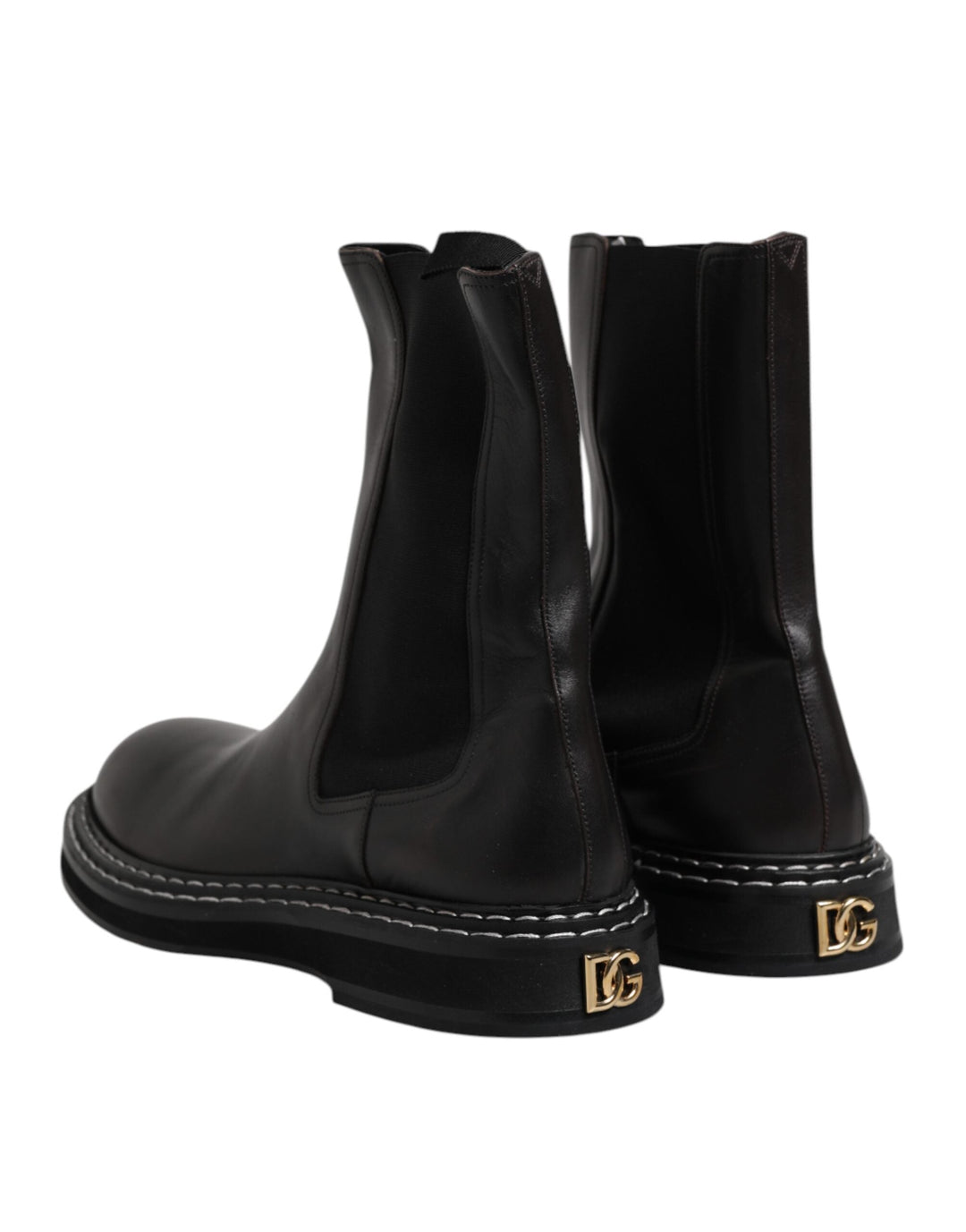 Dolce &amp; Gabbana Black Leather Mid Calf Boots Flats Shoes