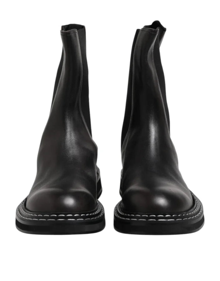 Dolce &amp; Gabbana Black Leather Mid Calf Boots Flats Shoes