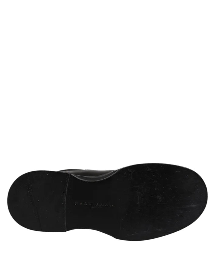Dolce &amp; Gabbana Black Leather Mid Calf Boots Flats Shoes