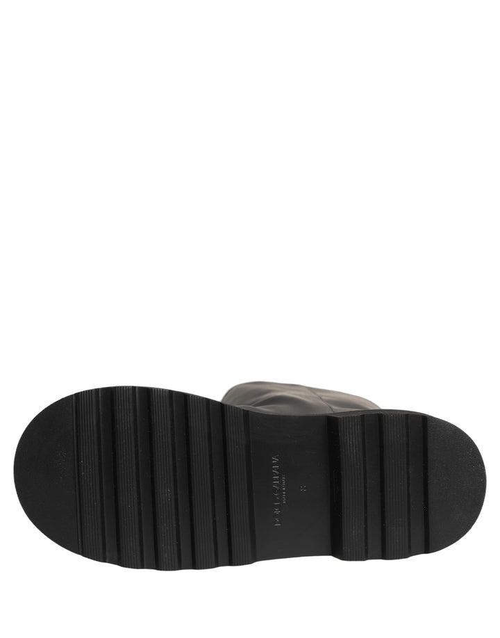 Dolce &amp; Gabbana Black Leather Mid Calf Chunky Men Boots Shoes
