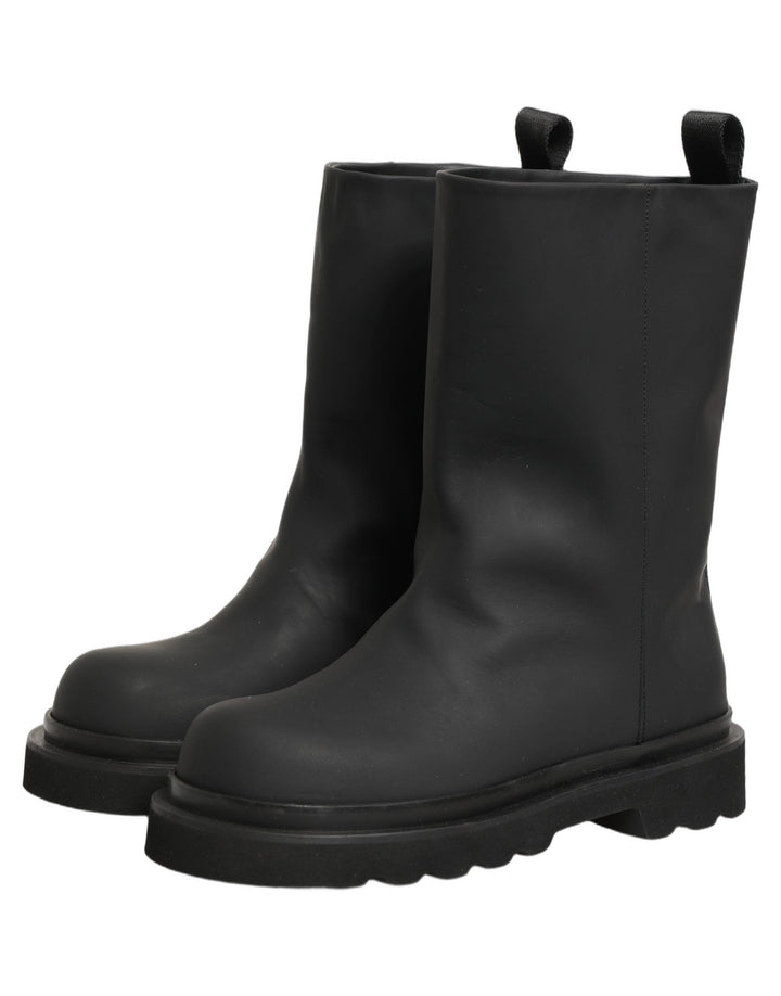 Dolce &amp; Gabbana Black Leather Mid Calf Chunky Men Boots Shoes