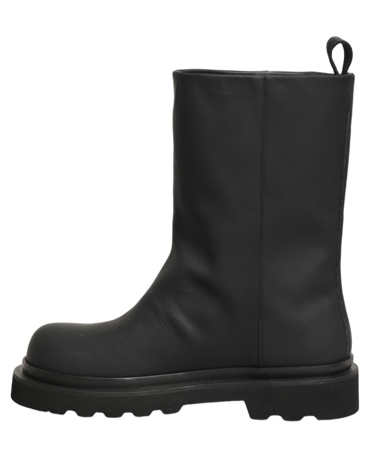 Dolce &amp; Gabbana Black Leather Mid Calf Chunky Men Boots Shoes