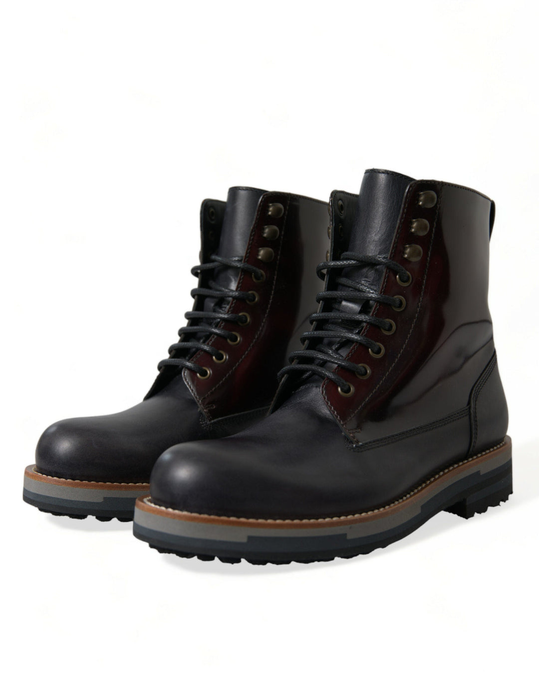 Dolce &amp; Gabbana Black Leather Military Combat Boots Shoes