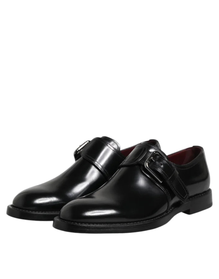 Dolce &amp; Gabbana Black Leather Monk Strap Derby Formal Shoes