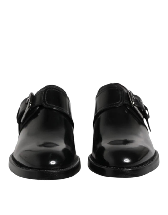 Dolce &amp; Gabbana Black Leather Monk Strap Derby Formal Shoes