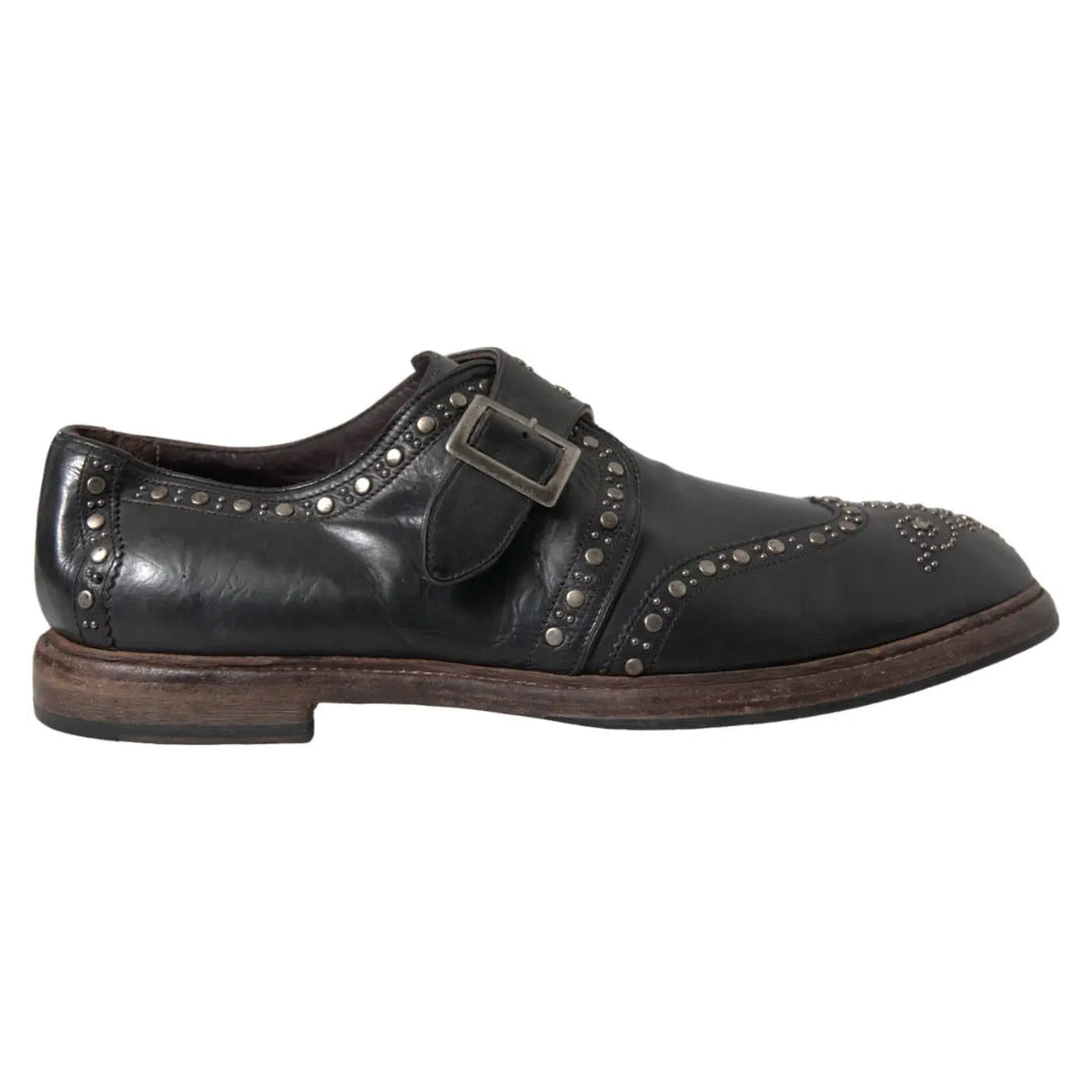 Dolce &amp; Gabbana Black Leather Monk Strap Studded Dress Shoes