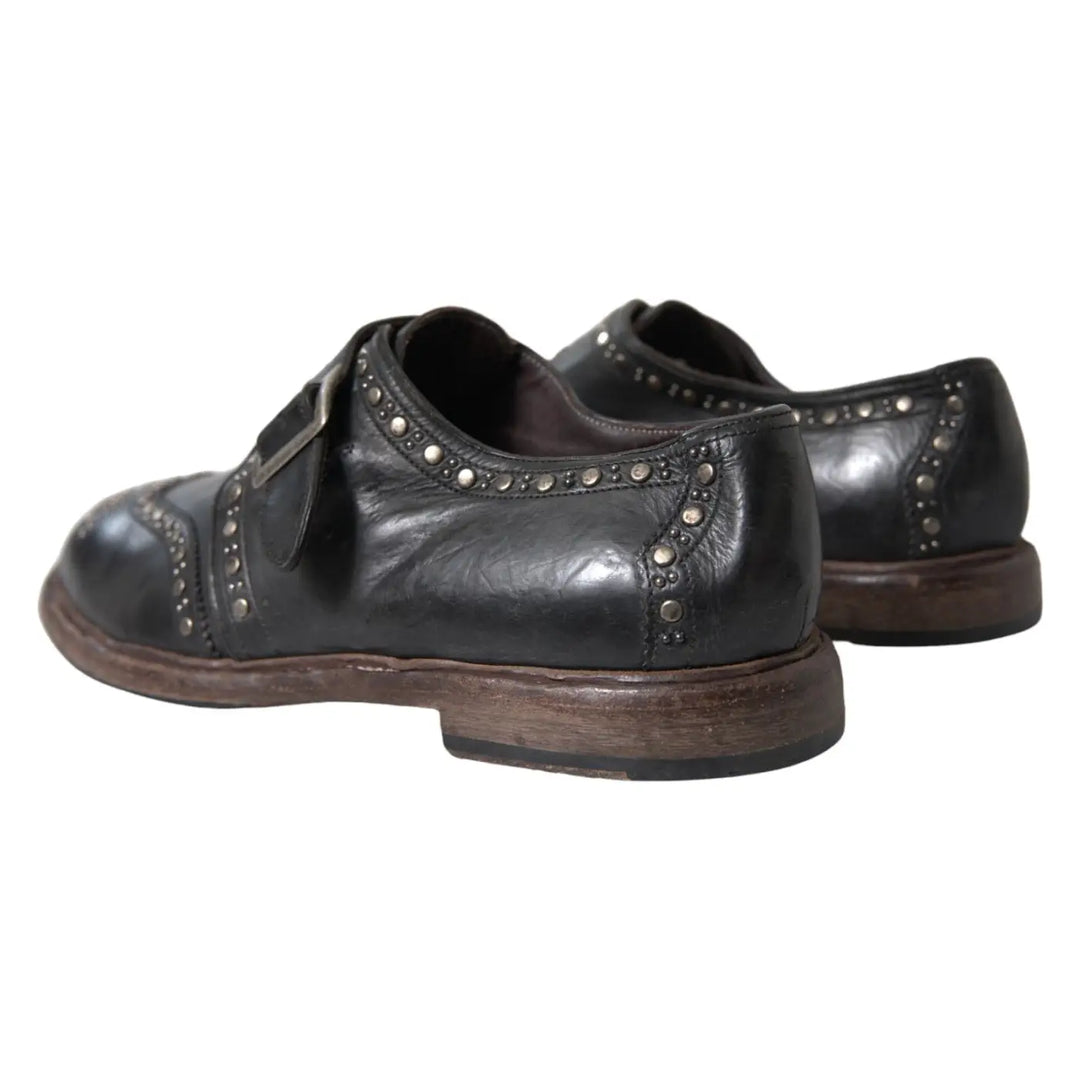 Dolce &amp; Gabbana Black Leather Monk Strap Studded Dress Shoes