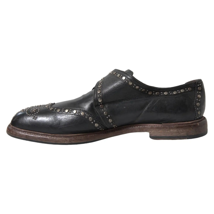 Dolce &amp; Gabbana Black Leather Monk Strap Studded Dress Shoes
