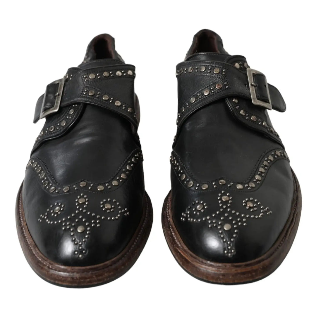 Dolce &amp; Gabbana Black Leather Monk Strap Studded Dress Shoes