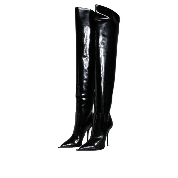 Dolce &amp; Gabbana Black Leather Over The Knee