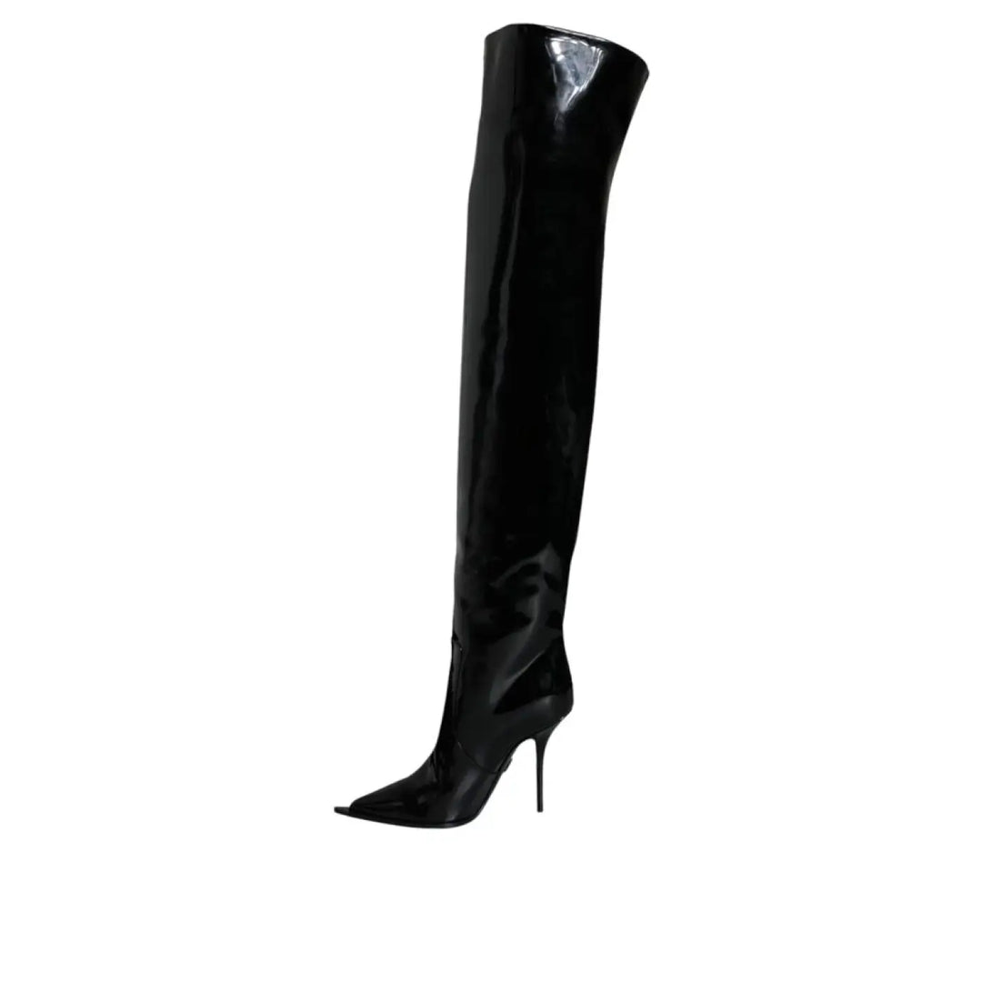 Dolce &amp; Gabbana Black Leather Over The Knee
