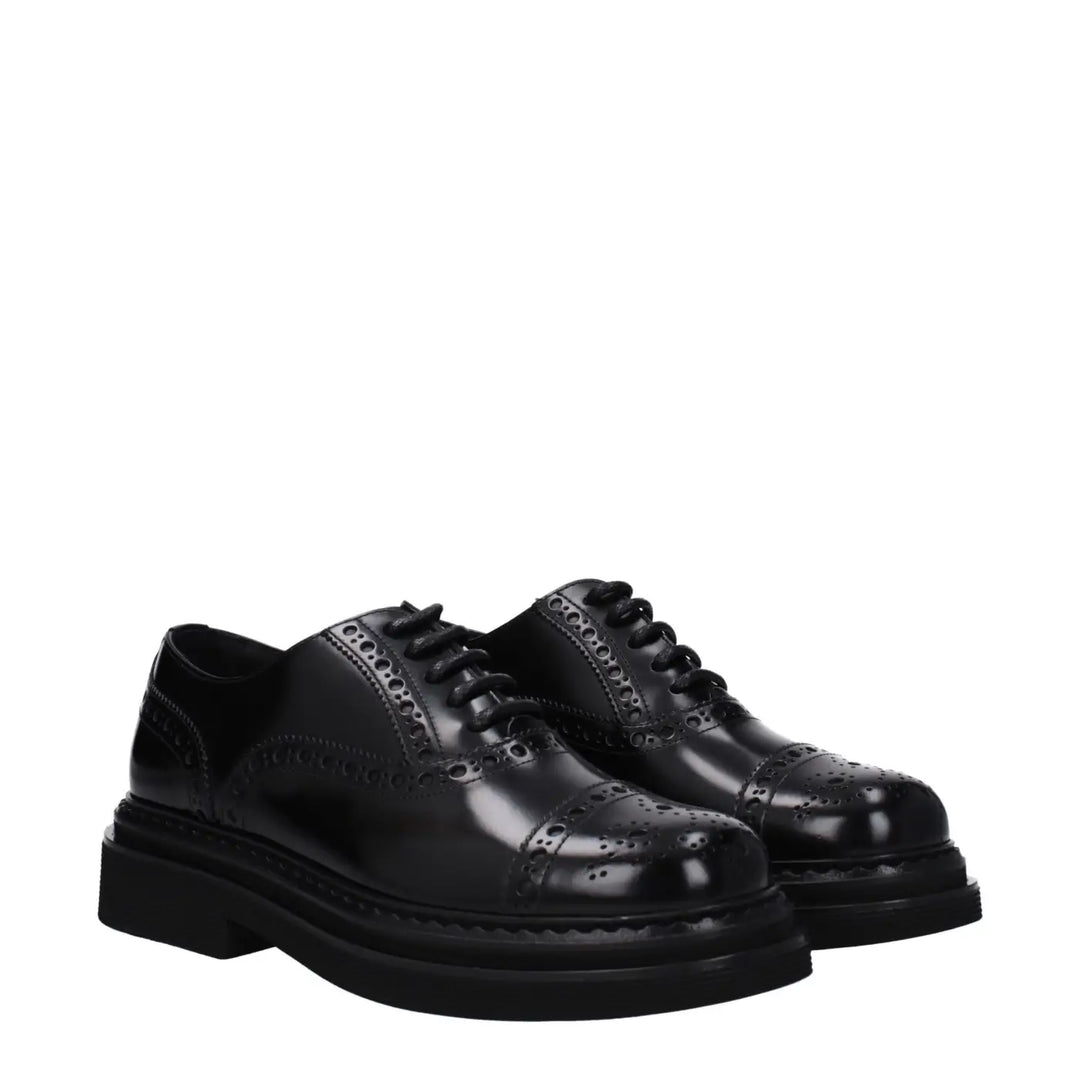 Dolce &amp; Gabbana Black Leather Oxfords And Derbies
