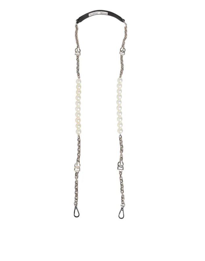 Dolce & Gabbana - Black Leather Pearl Chain Bag Accessory Shoulder Strap