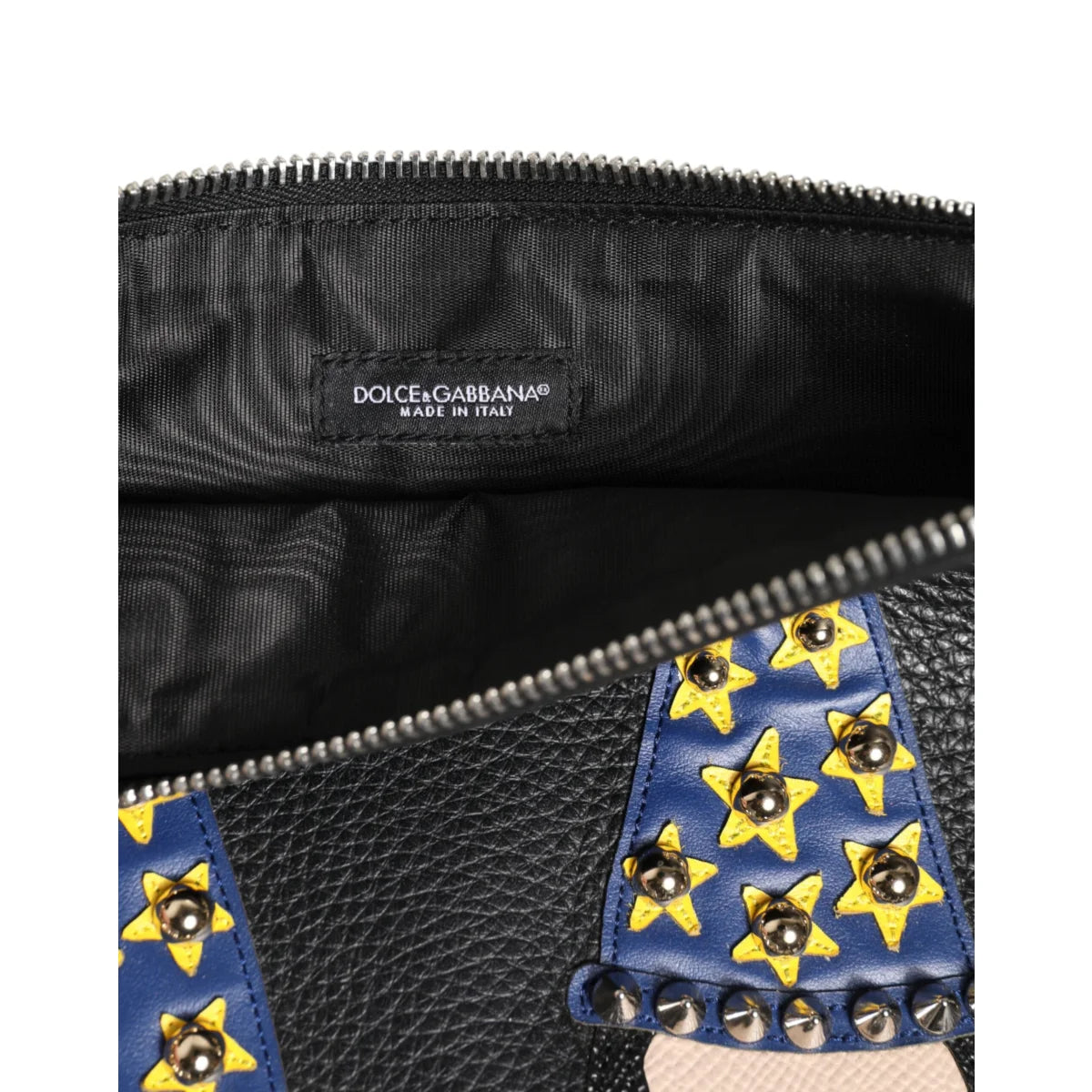 Dolce & Gabbana Black Leather Pouch Bag with DGFamily Embellished Design