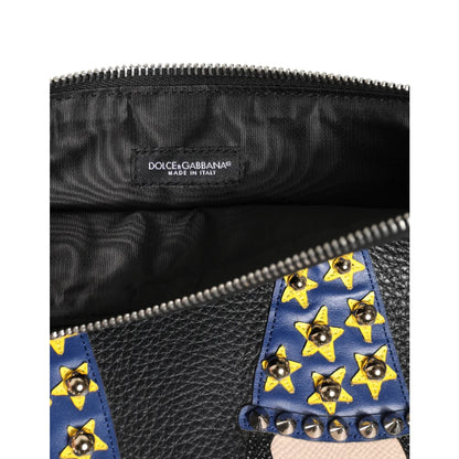 Dolce & Gabbana Black Leather Pouch Bag with DGFamily Embellished Design