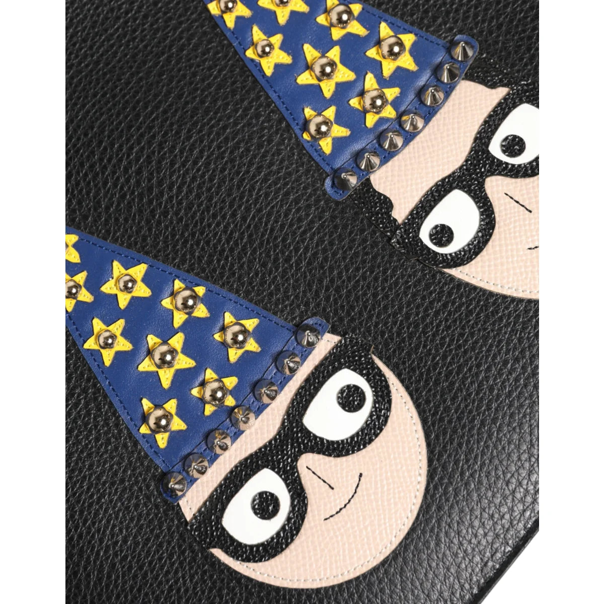 Dolce & Gabbana Black Leather Pouch Bag with DGFamily Embellished Design